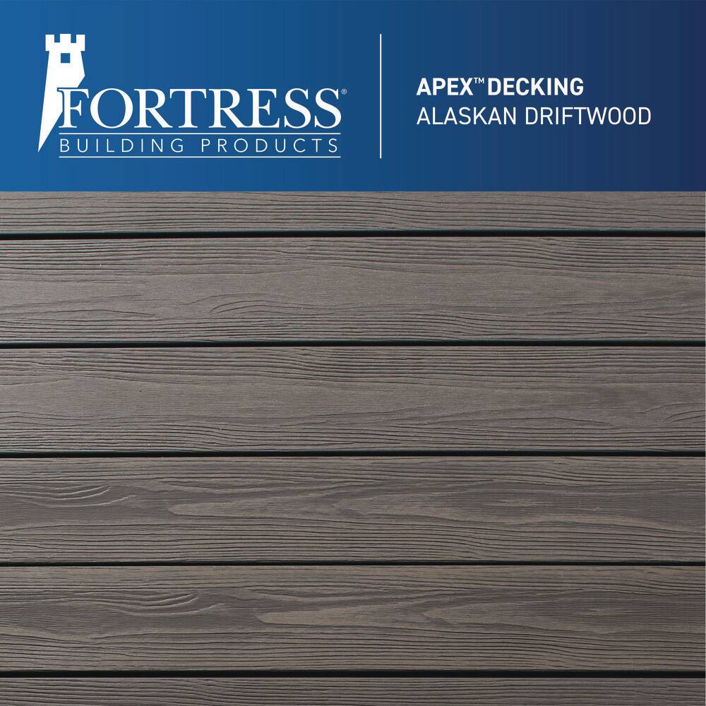 FORTRESS Apex Freestanding 4 ft. x 12 ft. x 12 ft. Alaskan Driftwood PVC Deck with Steel Framing and Aluminum Railing K-64400852313