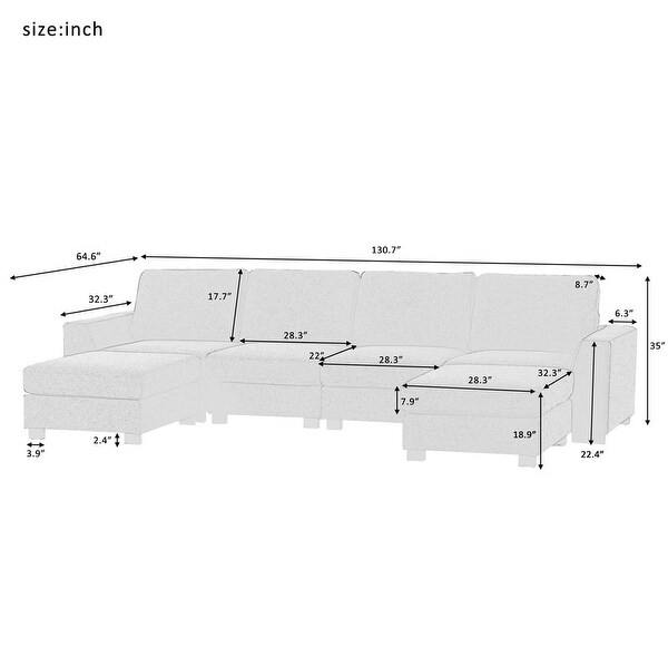 3 Pieces Sets U-shaped Sofa Chaise Sectional Sofa Convertible Modular Sofa Bed