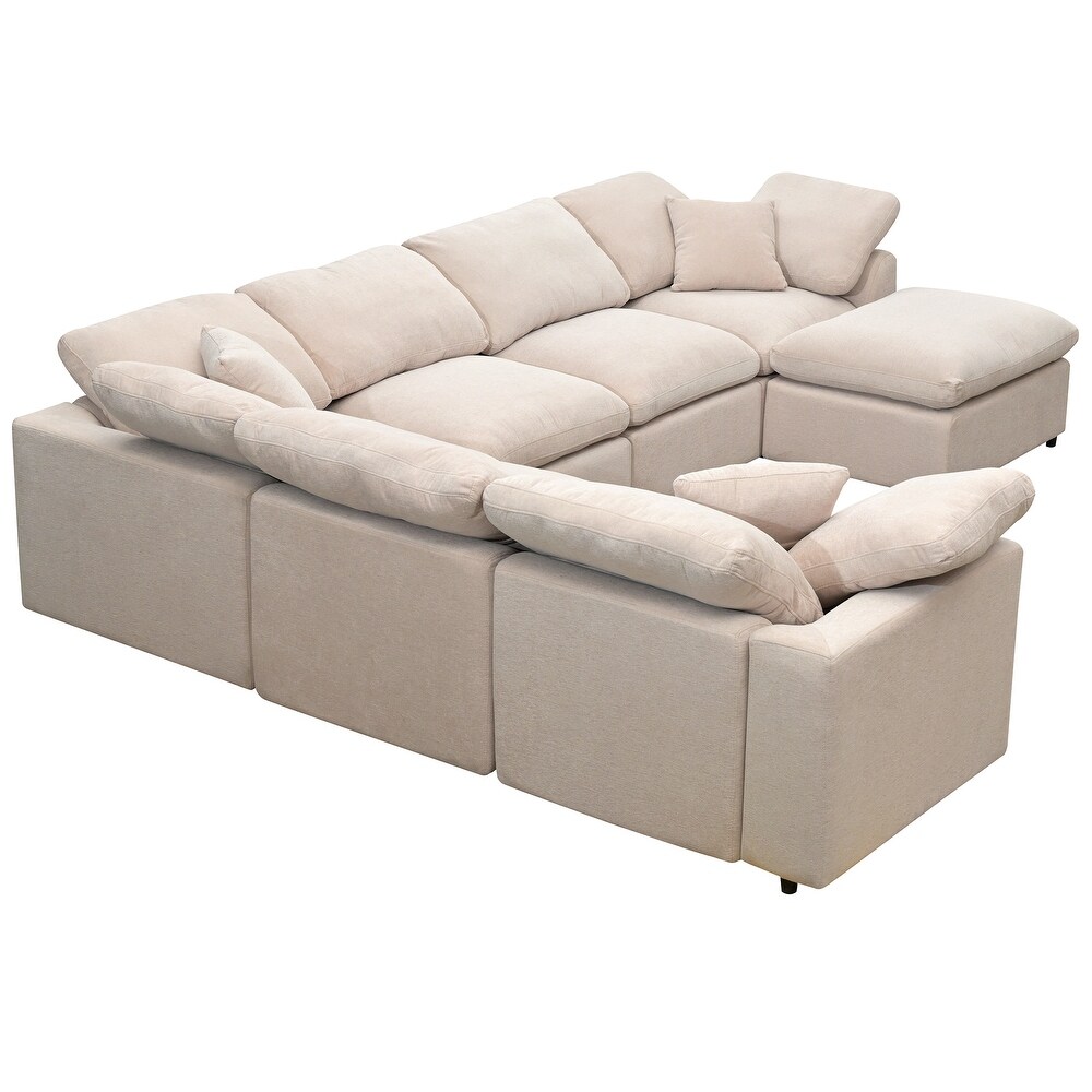 Modern Large L Shape Sectional Sofa  Fabric Sectional Sofa Set with Movable Ottoman Living Room Corner Sectional Sofa