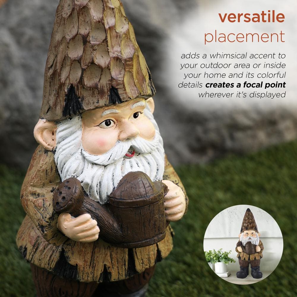 Alpine Corporation 16 in. H Indoor/Outdoor Garden Gnome with Watering Can Statue, Brown YEN576HH