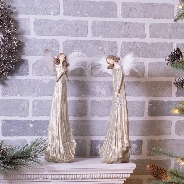 Glittered Angel with Feather Wings (Set of 2)