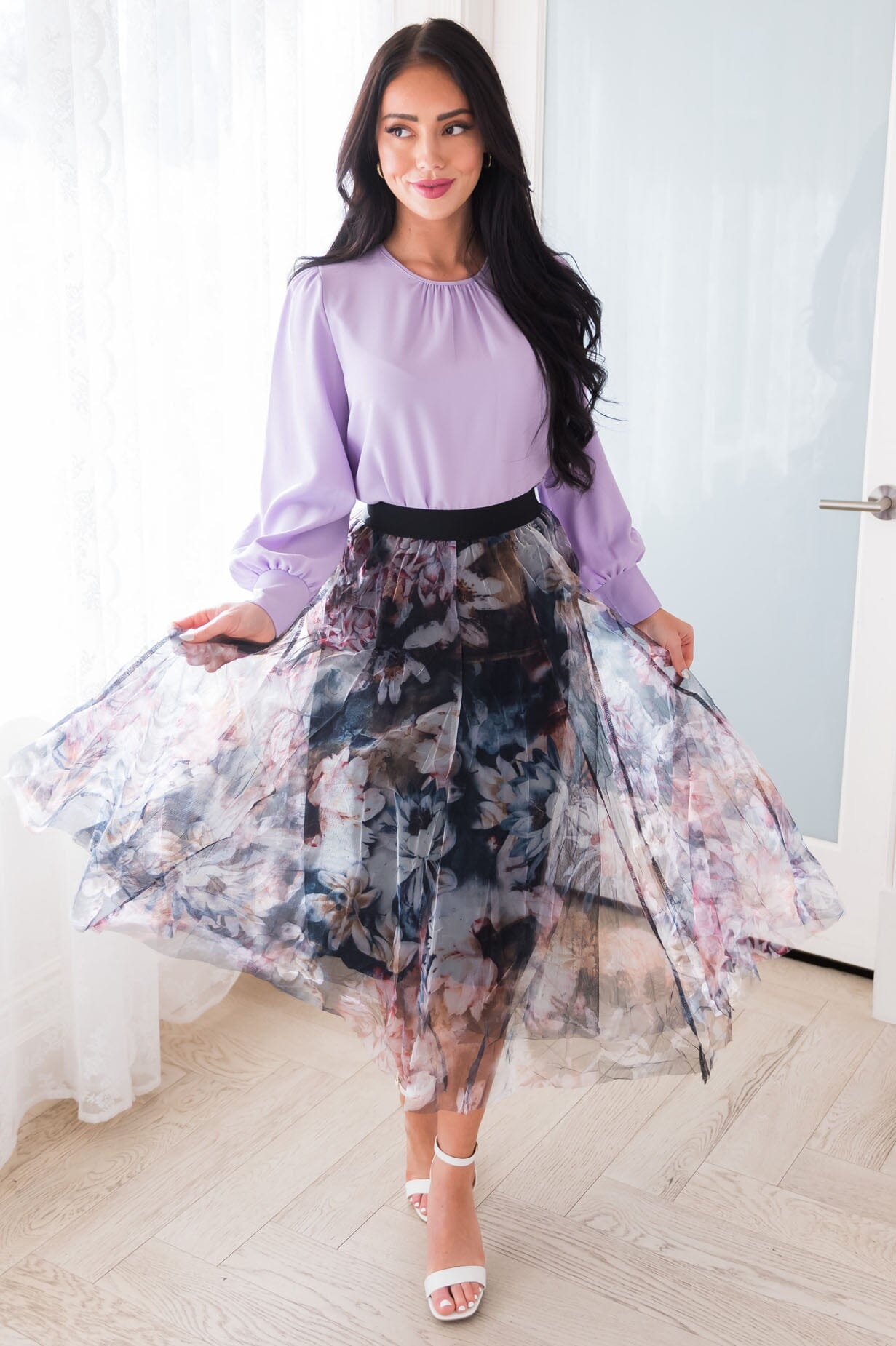 Graceful Floral Modest Tulle Skirt