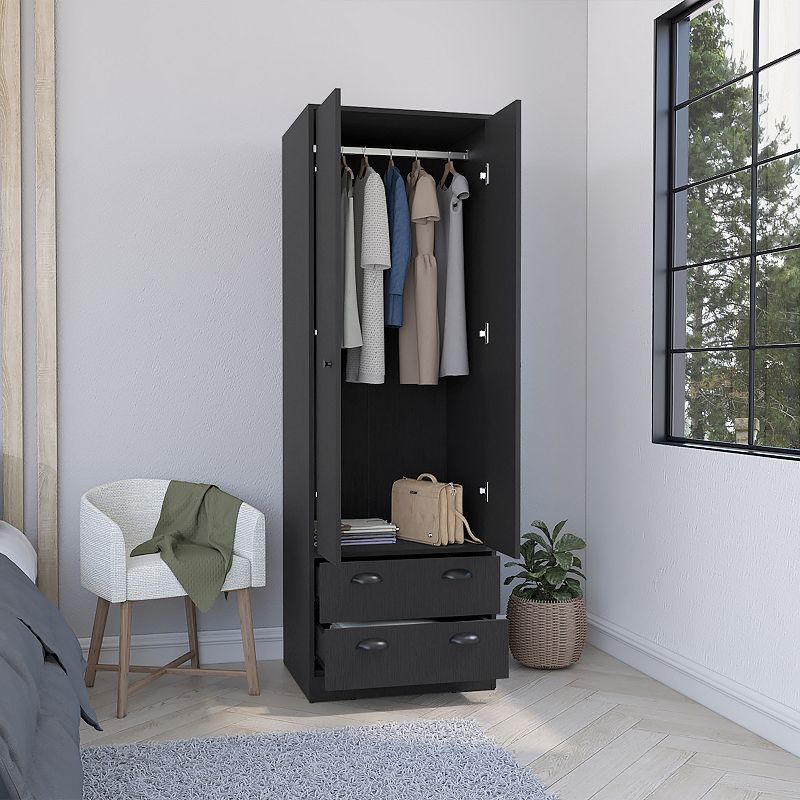 DEPOT E-SHOP Bonaire Armoire with 2-Drawers and 2-Doors， Black