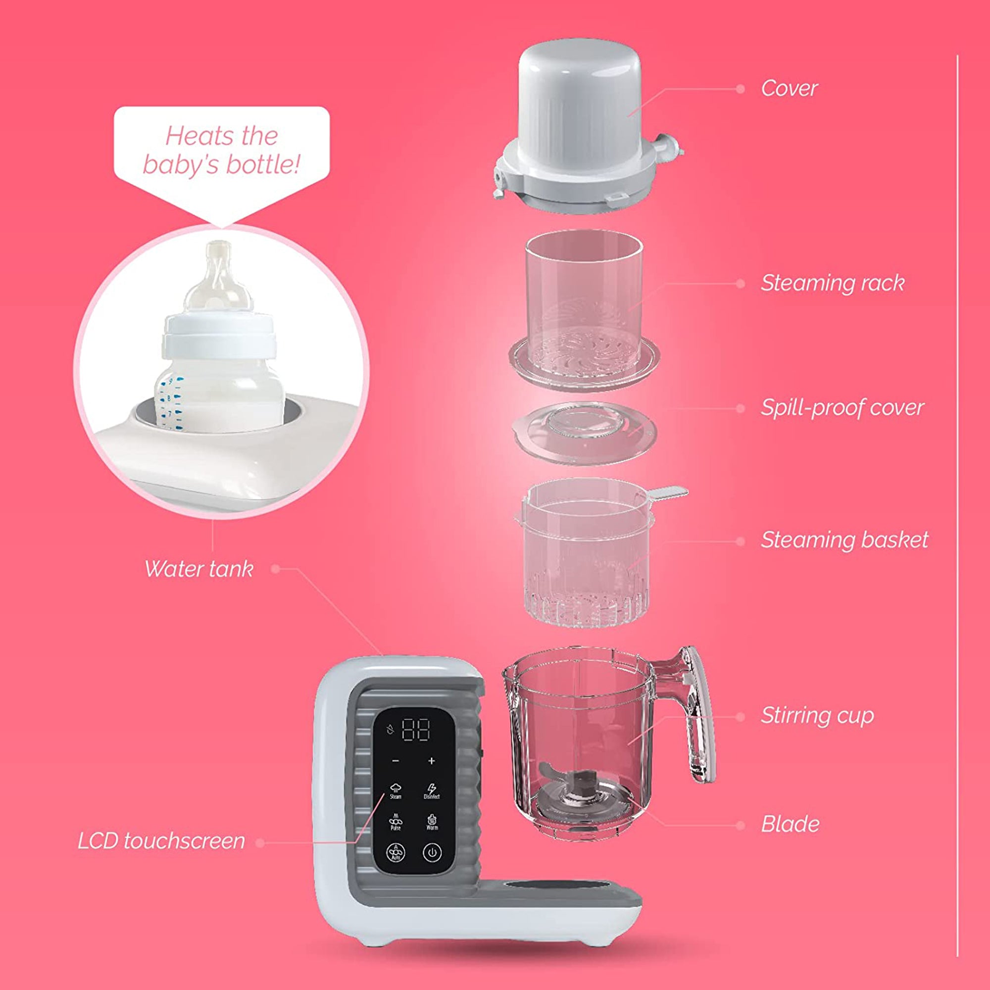 Children of Design 8-in-1 Baby Food Maker, Steamer, Blender, Masher, Formula & Bottle Warmer, Processor and Puree Machine, Gray