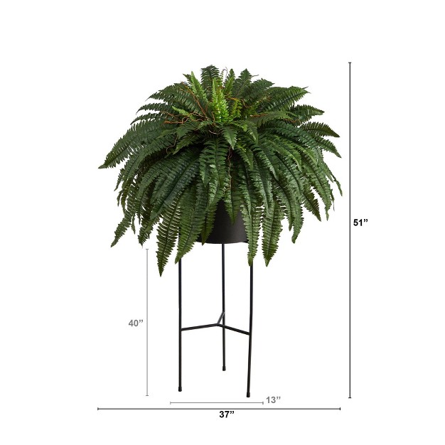 Nearly Natural 51-in Boston Fern Artificial Plant In Black Planter With Stand