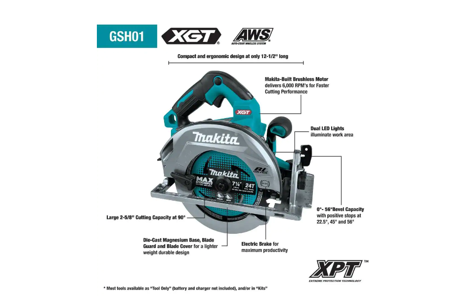 Makita GSH01Z 40V Max XGT Brushless Cordless 7-1/4 in. Circular Saw， AWS Capable (Tool Only)