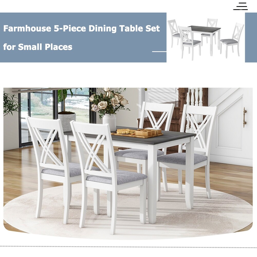 Wood 5 Piece Dining Table Set with 4 X Back Upholstered Chairs