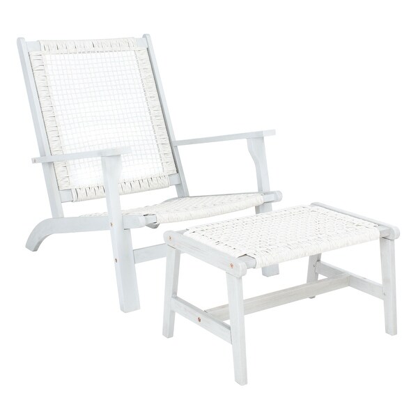 SAFAVIEH Chantelle Outdoor Solid Wood Chaise Lounge Chair and Stool Set of 2 (Includes End Table)