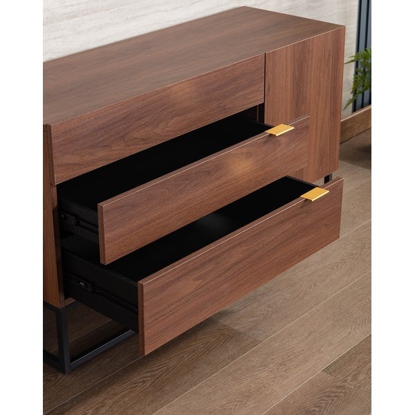 Particle Board Console Table with 3 Drawers in Walnut Brown