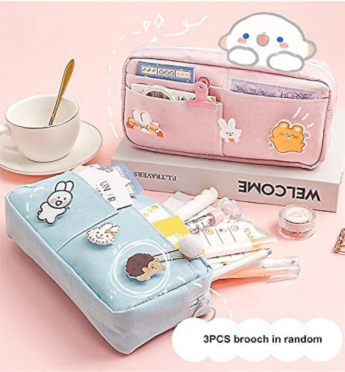 Veeki Pencil Case With 3pcs Pins Aesthetic Pencil Case Kawaii Stationary Kawaii School Supplies - Pencil Case Holder Stationary Storage Organiser  (bl