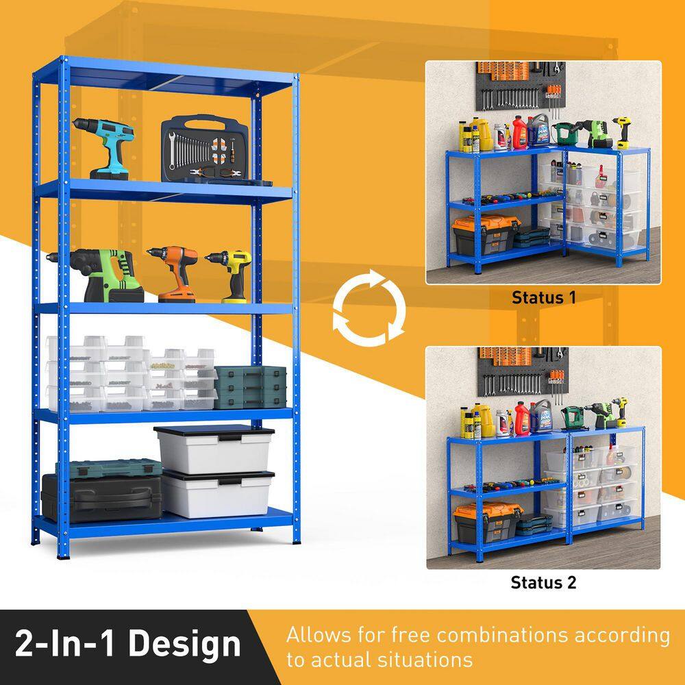 Costway 2-Piece 5-Tier Metal Shelving Unit Adjustable Heavy-Duty Utility Storage Rack Blue 2*JZ10106NY