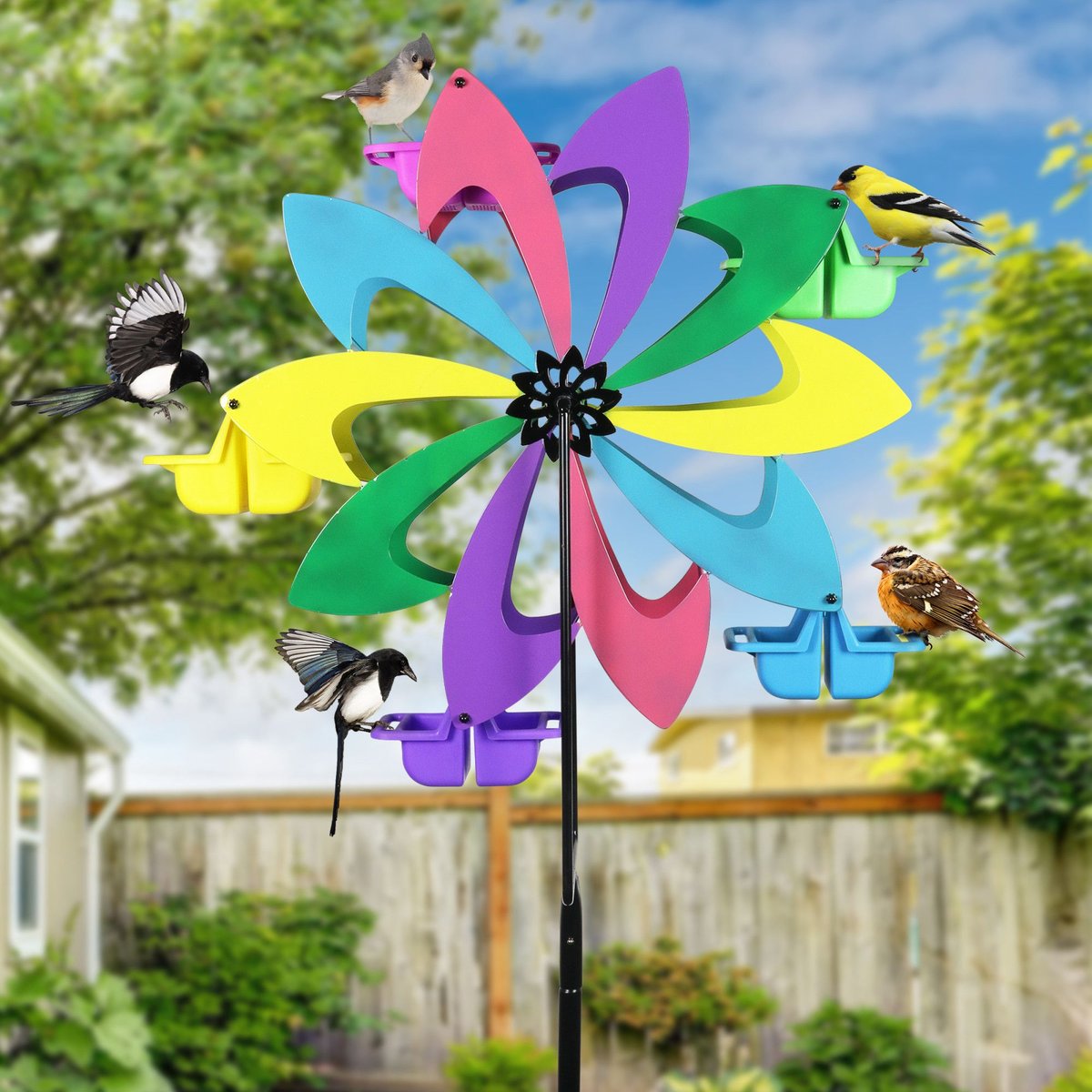 Exhart Ferris Feeder Multicolor Pinwheel Bird Feeder and Spinner