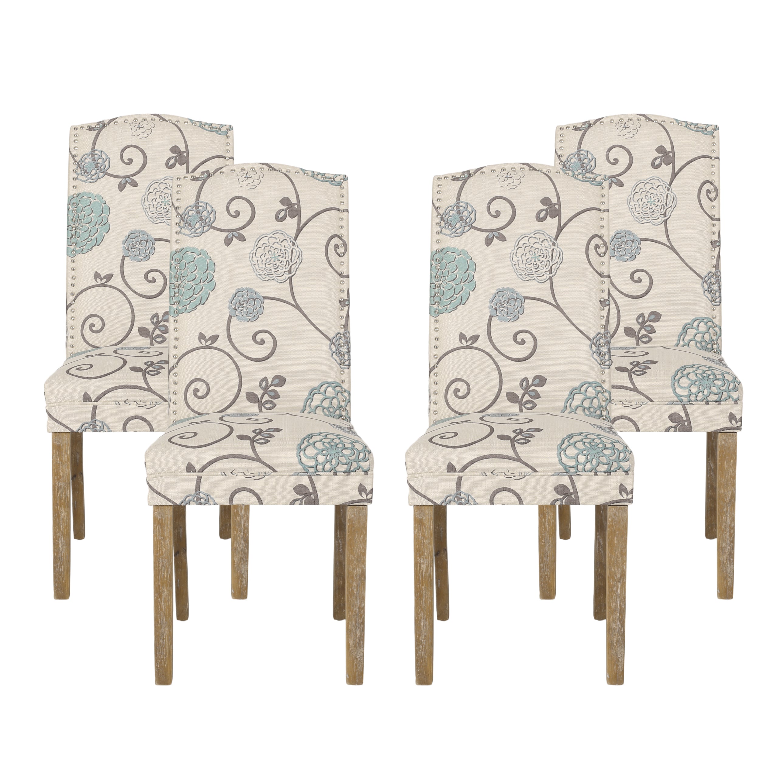 Geromin Contemporary Fabric Dining Chairs with Nailhead Trim, Set of 4