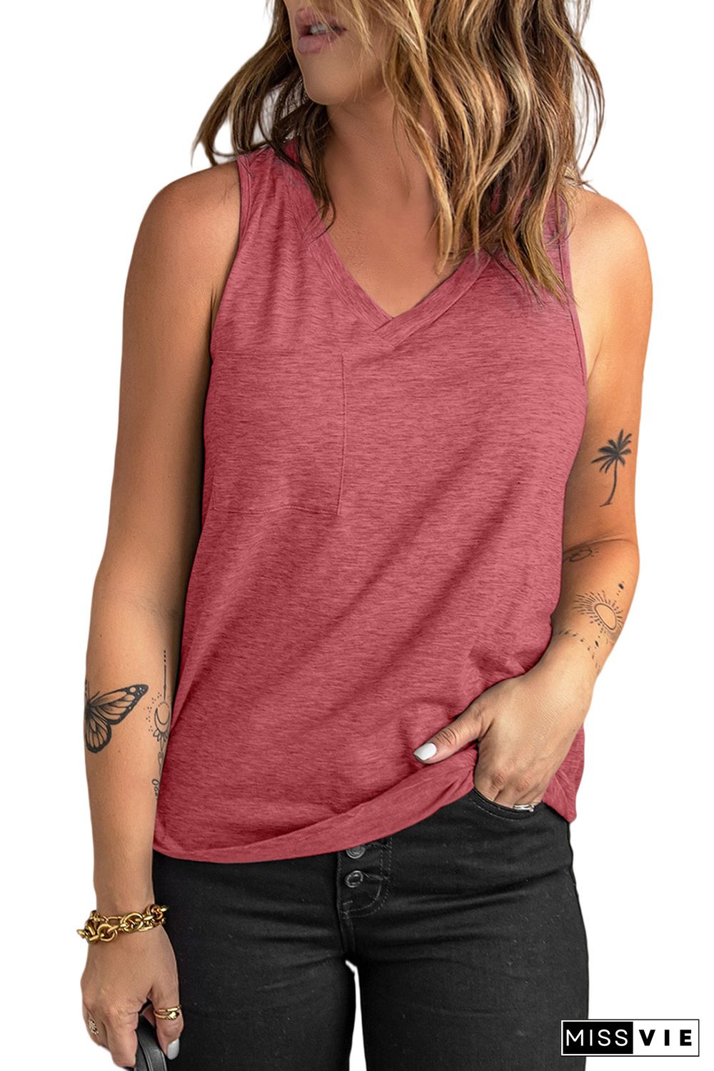 V Neck Racerback Tank Top with Pocket