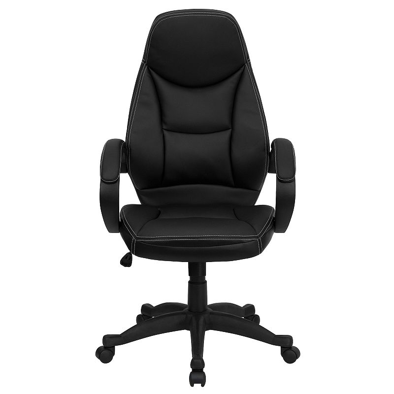 Emma and Oliver High Back Black LeatherSoft Curved Back Swivel Ergonomic Office Chair-Loop Arms