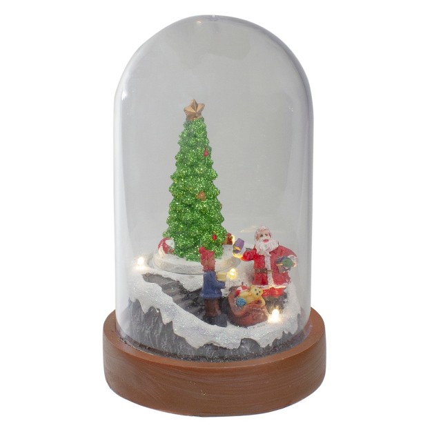 Lighted Santa And Christmas Tree Cloche Style Decoration