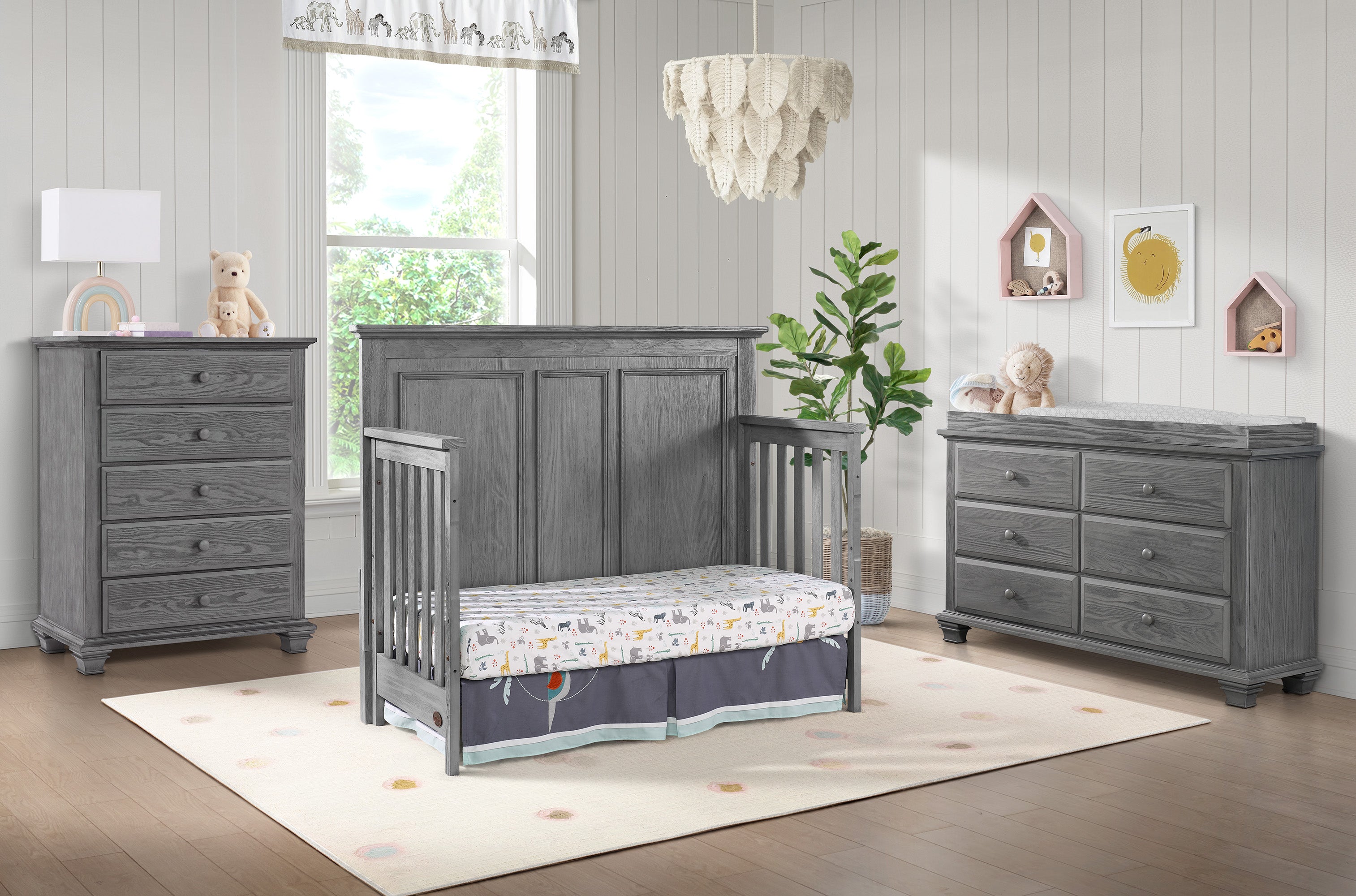 Oxford Baby Kenilworth 4-in-1 Convertible Crib, Graphite Gray, GREENGUARD Gold Certified, Wooden Crib