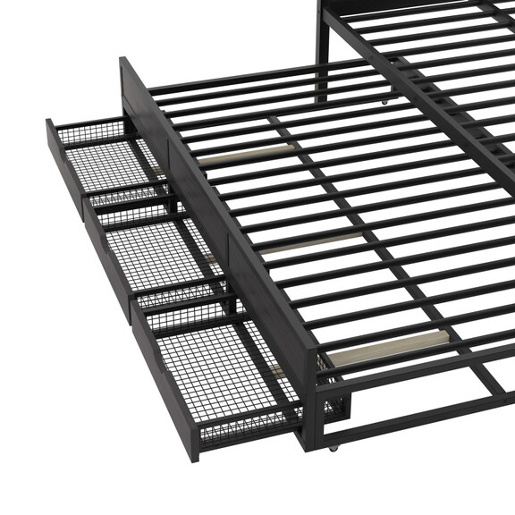 Queen Size Metal Canopy Platform Bed with Twin Siz...