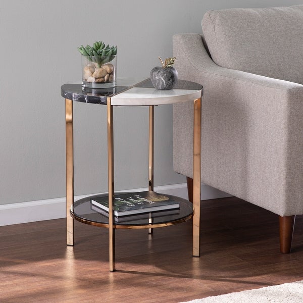 SEI Furniture Camrose Contemporary Black Faux Stone Side Table