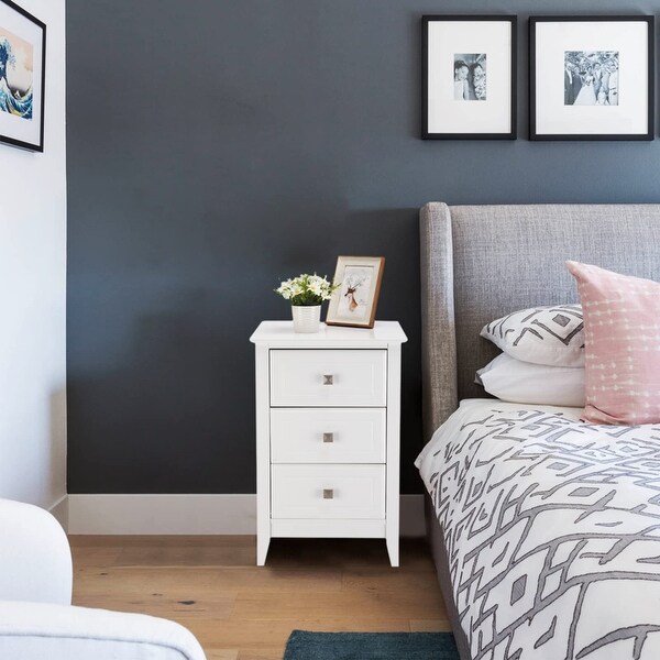 Upgraded White Night Stands for Bedrooms Set of 2， Modern Nightstand with 3 Drawers， Wooden Bed Side Table/Night Stand - - 37628318