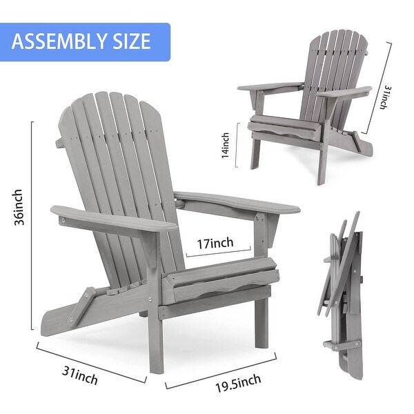 Wooden Outdoor Folding Adirondack Chair Set of 2 Wood Lounge Patio Chair for Garden