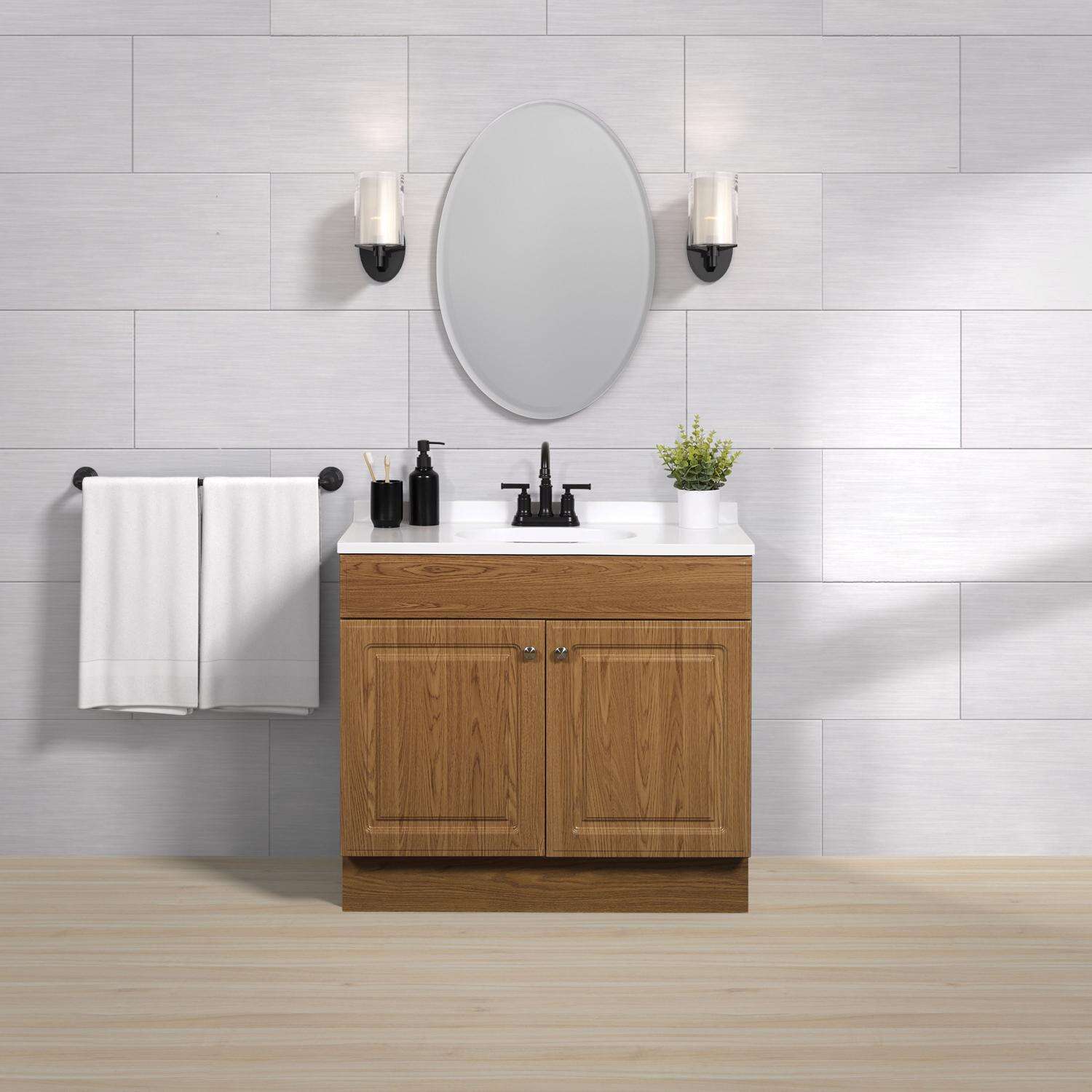 Zenna Home Single Oak Vanity Combo 36 in. W X 18 in. D X 35 in. H