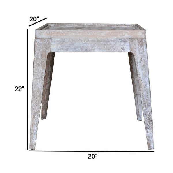 22 Inch Rustic End Table， Mango Wood， Whitewashed Weathered Finish， White - 22 H x 20 W x 20 L