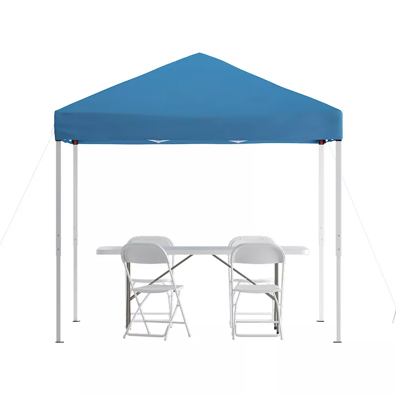 Flash Furniture Otis 8' x 8' Pop-Up Canopy Tent， 6' Folding Table， and 4 Folding Chairs Set