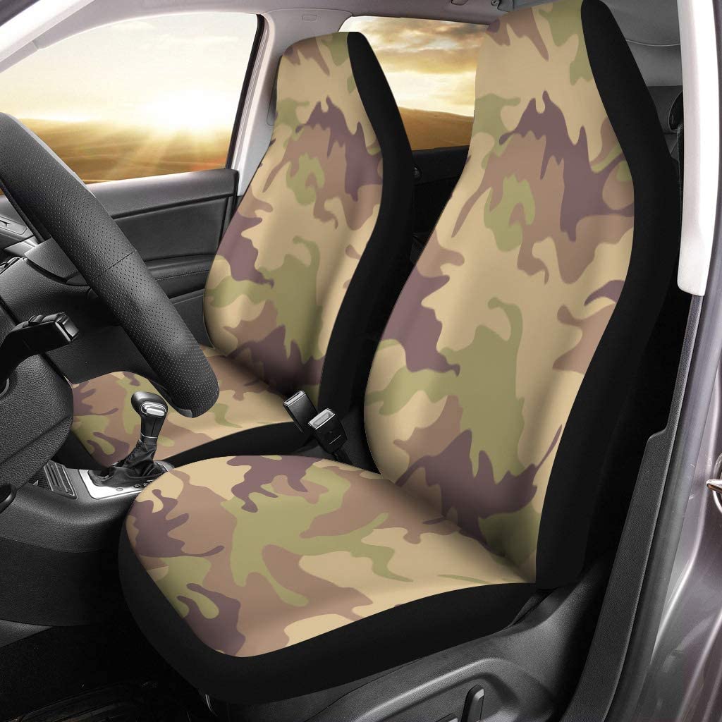 ZHANZZK Set of 2 Car Seat Covers Green Camouflage Pattern Khaki Camo Abstract Canvas Universal Auto Front Seats Protector Fits for Car，SUV Sedan，Truck