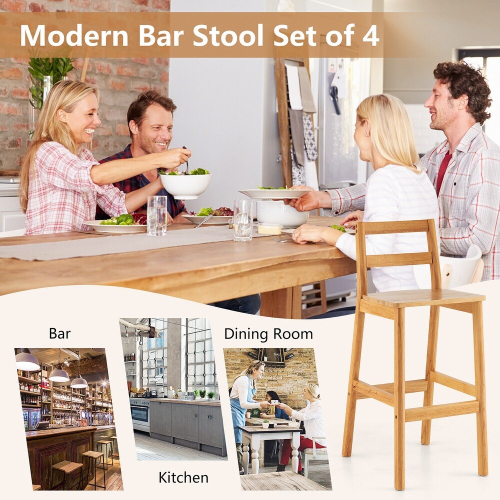 Gymax Set of 4 Solid Rubber Wood Bar Stools 28'' Dining Chairs w/