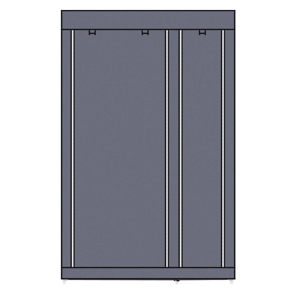 UBesGoo Portable Clothes Closet Non-woven Fabric Wardrobe Double Rod Storage Organizer Gray