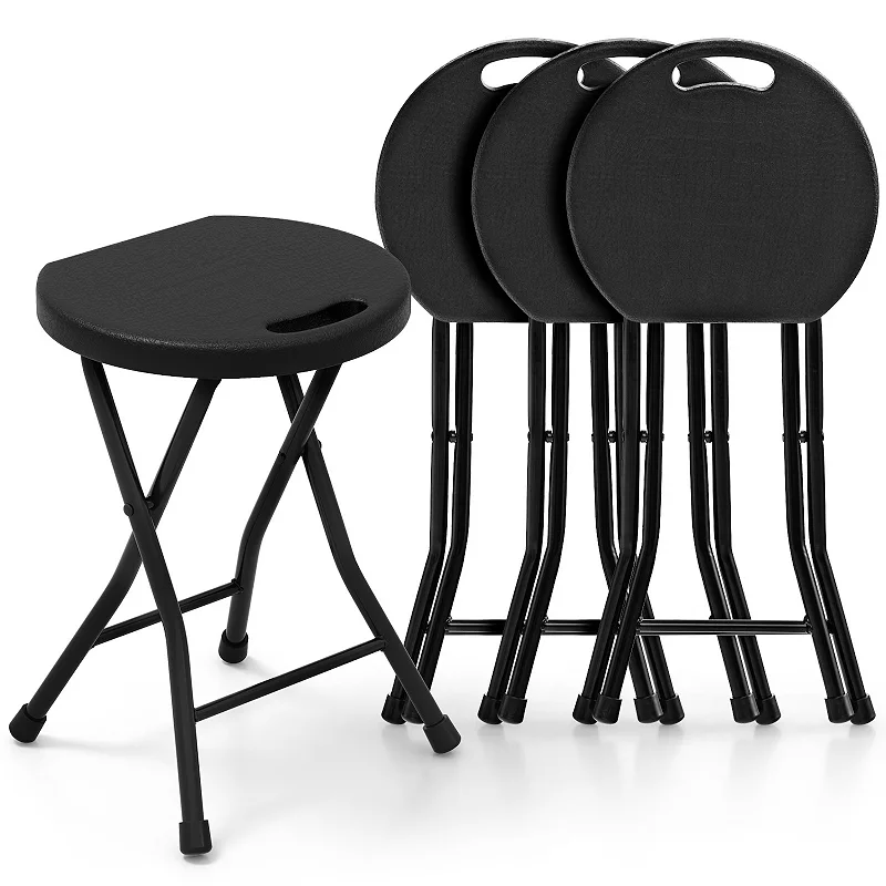 Set Of 4 18 Inch Collapsible Round Stools With Handle