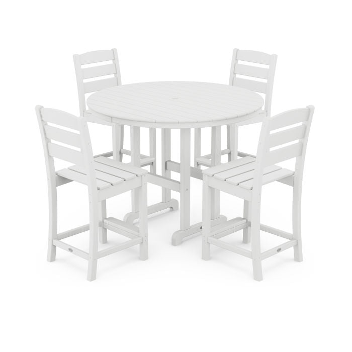 Polywood Lakeside 5-Piece Farmhouse Round Side Chair Counter Set PWS617-1