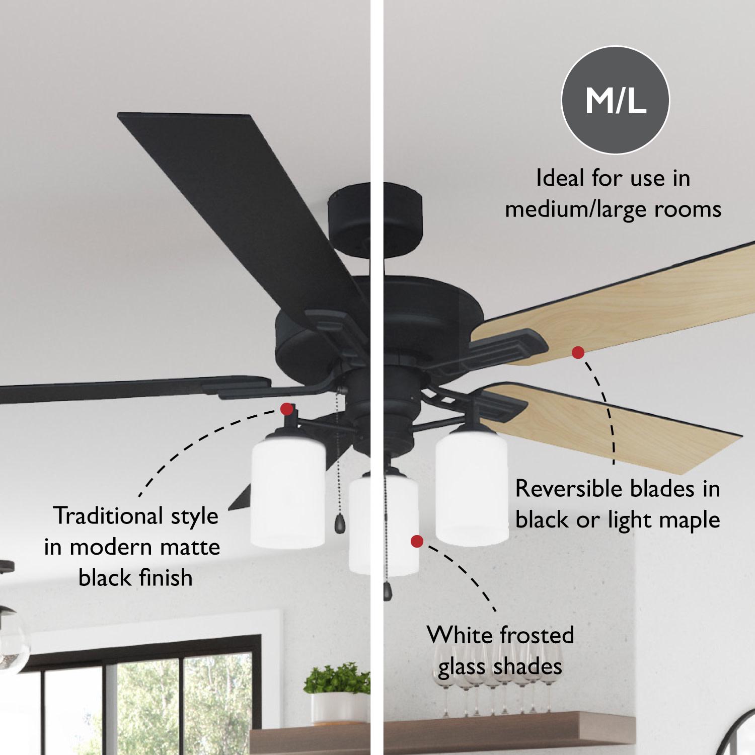 Design House Aubrey LED Ceiling Fan in Matte Black， 52-Inch