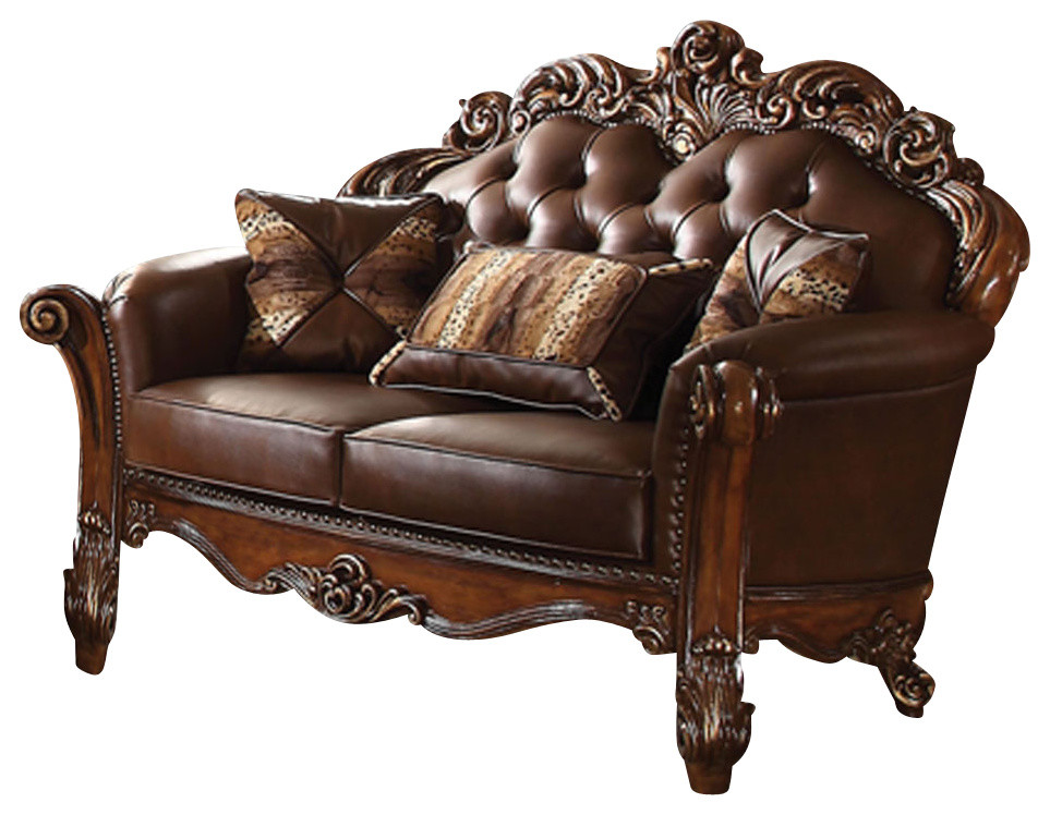 Acme Vendome Loveseat With 2 Pillows  Cherry   Victorian   Loveseats   by Emma Mason  Houzz