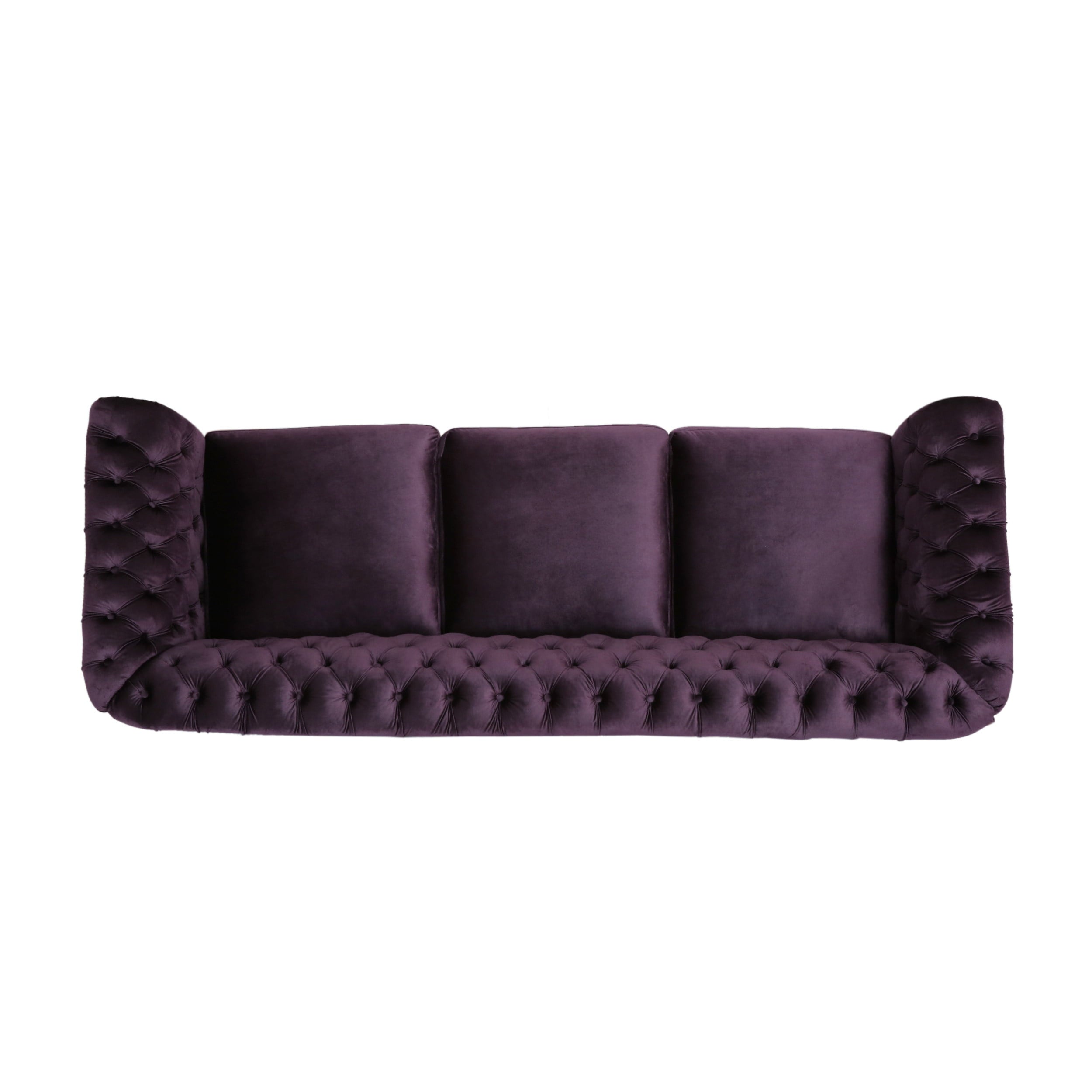 Noble House Aaniya Velvet Tufted Sofa, Blackberry, Dark Brown