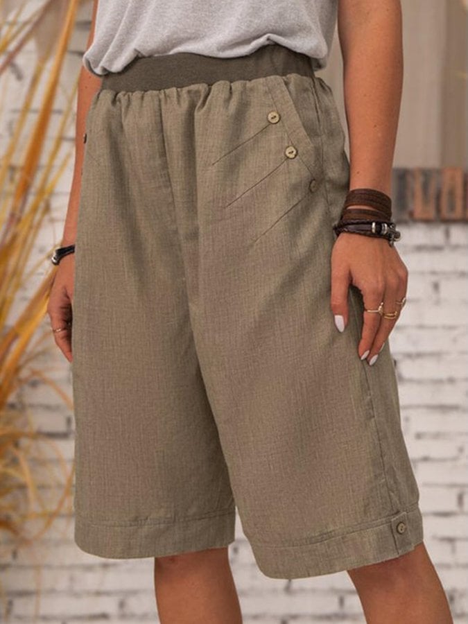 Women's Pure Color Casual Cotton Shorts