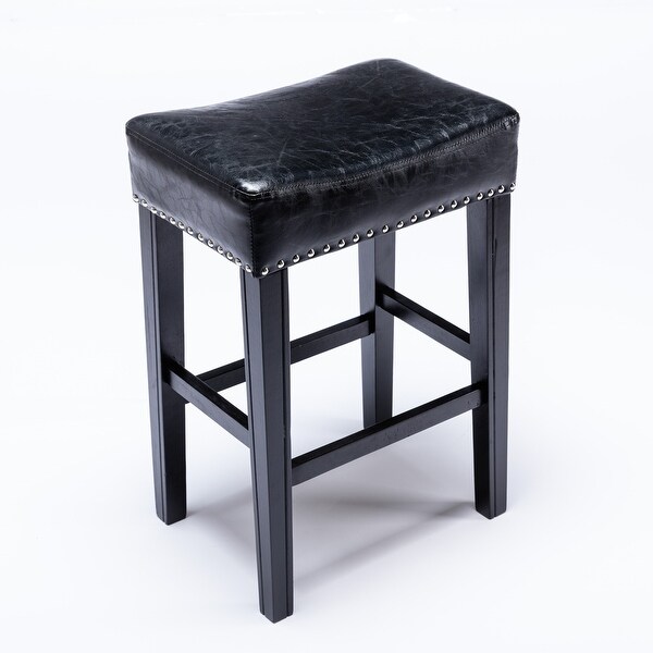 Modern Bar Stool Set of 2， No Back Artificial Leather Stool， Solid Wood Legs Sturdy and Stable for Bar Kitchen Counter