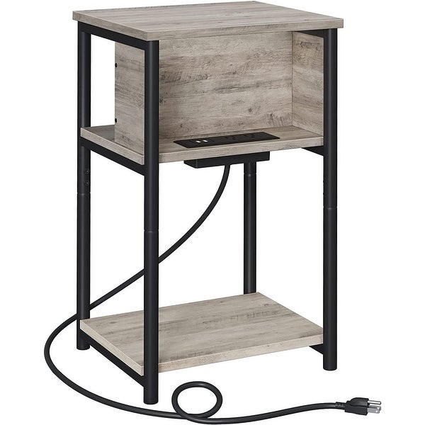 VASAGLE Side Table with Charging Station (3-Tier)