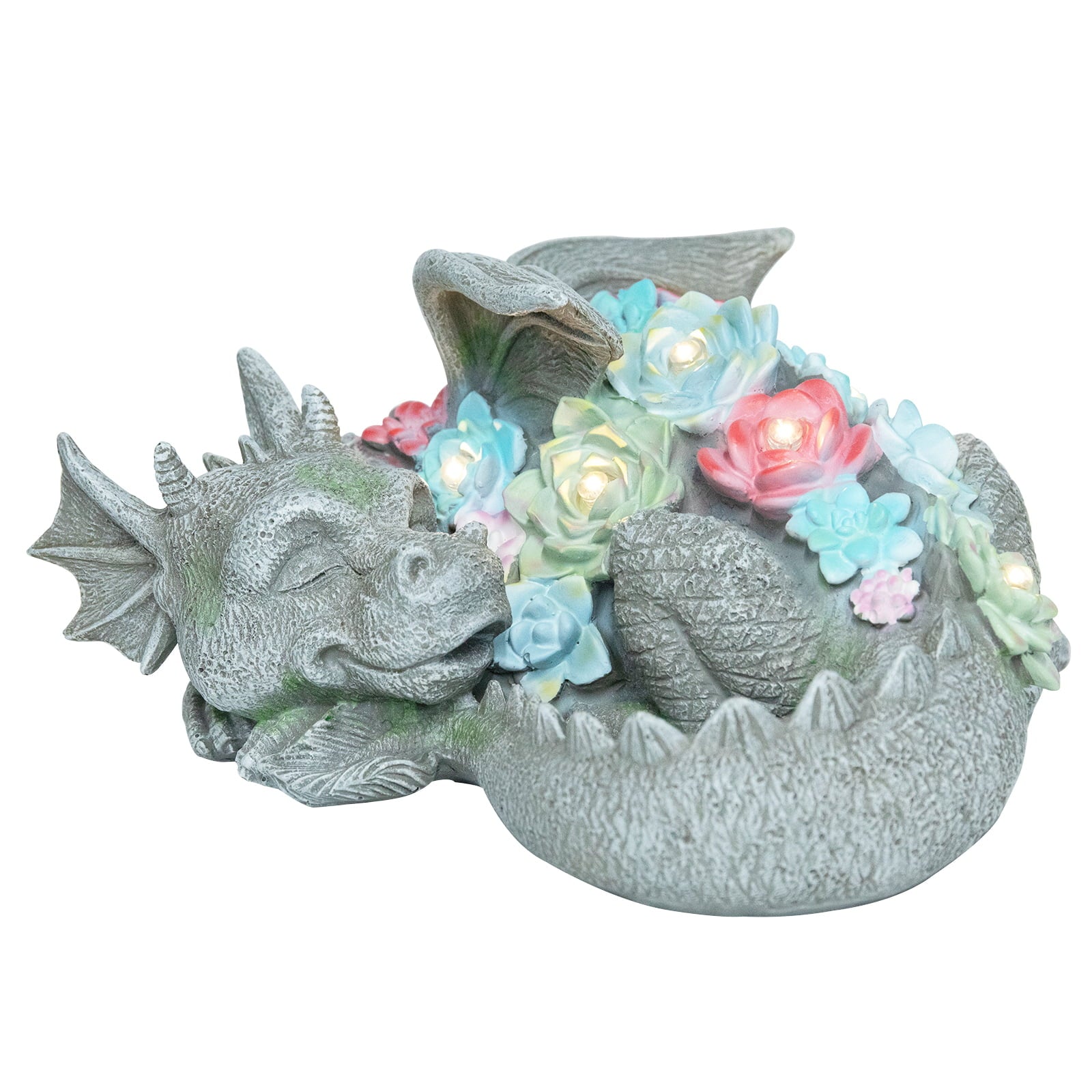 WONDER GARDEN Sleeping Dragon Statue with Solar LED Lights, 9.5" L Dragon Sculpture Outdoor Decor for Garden, Patio, Pawn