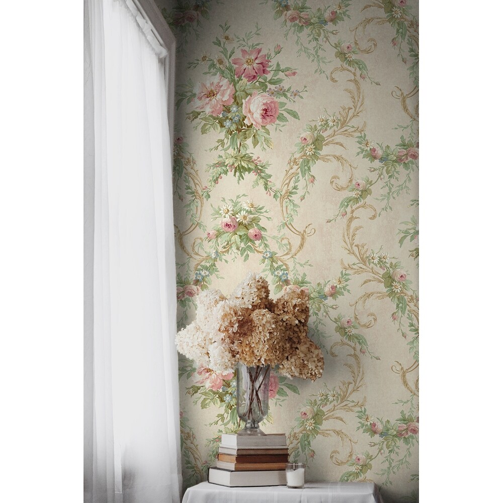 Seabrook Designs Alice Floral Damask Unpasted Wallpaper