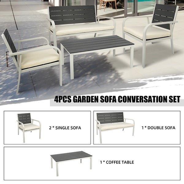 4 PCS Outdoor Patio Chairs Set with Coffee Table， Outdoor Furniture Set with High Density PE and Heavy-duty Steel Frame - Overstock - 37928703