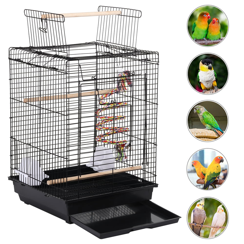 SMILE MART Open Top Small Parrot Bird Cage for Canary Parakeet Cockatiel Budgie， Black