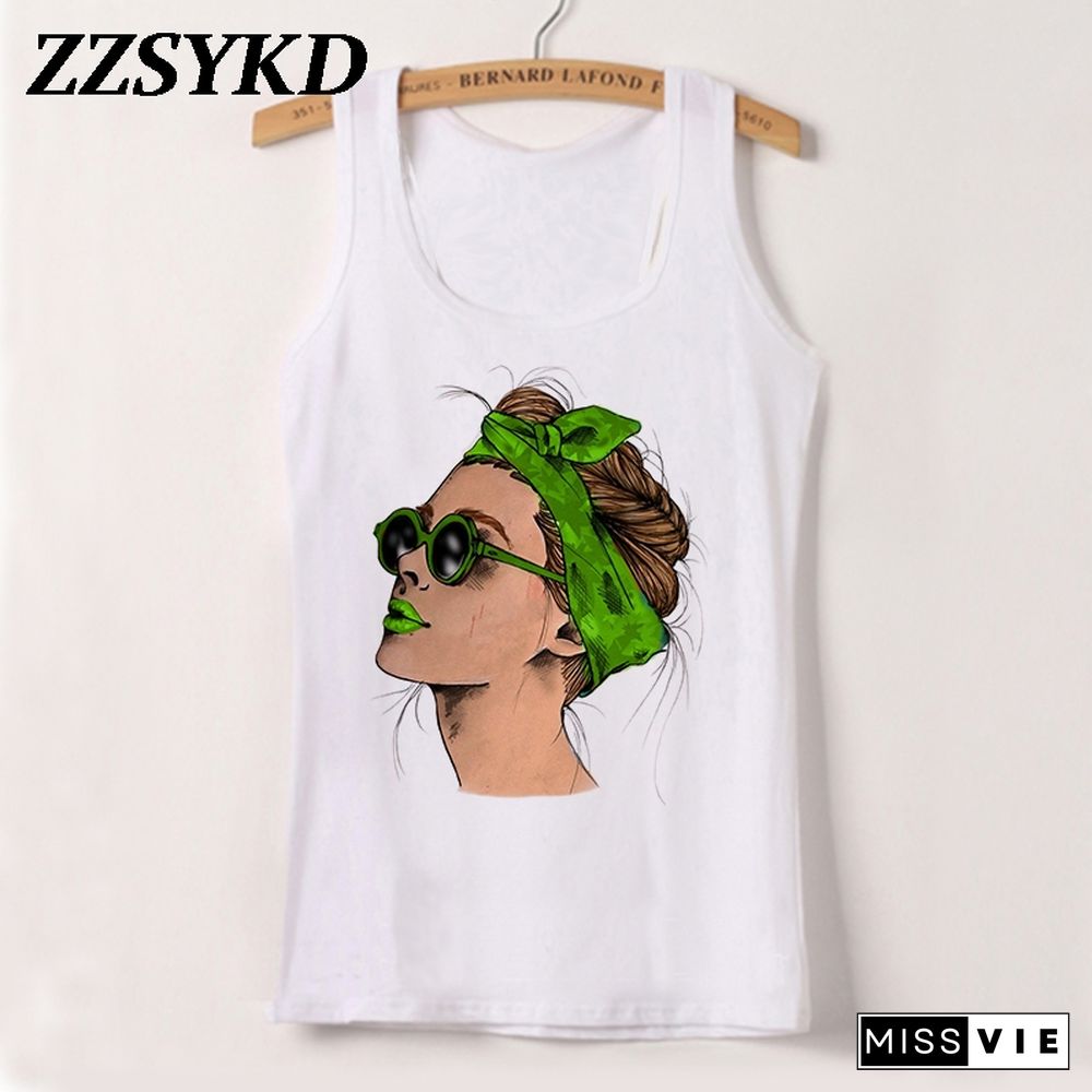 Plus Size Summer Women Fashion Vest Tank Tops Sexy Camisole Fashion Print Lady Casual Loose Sleeveless 90S Female T Shirt