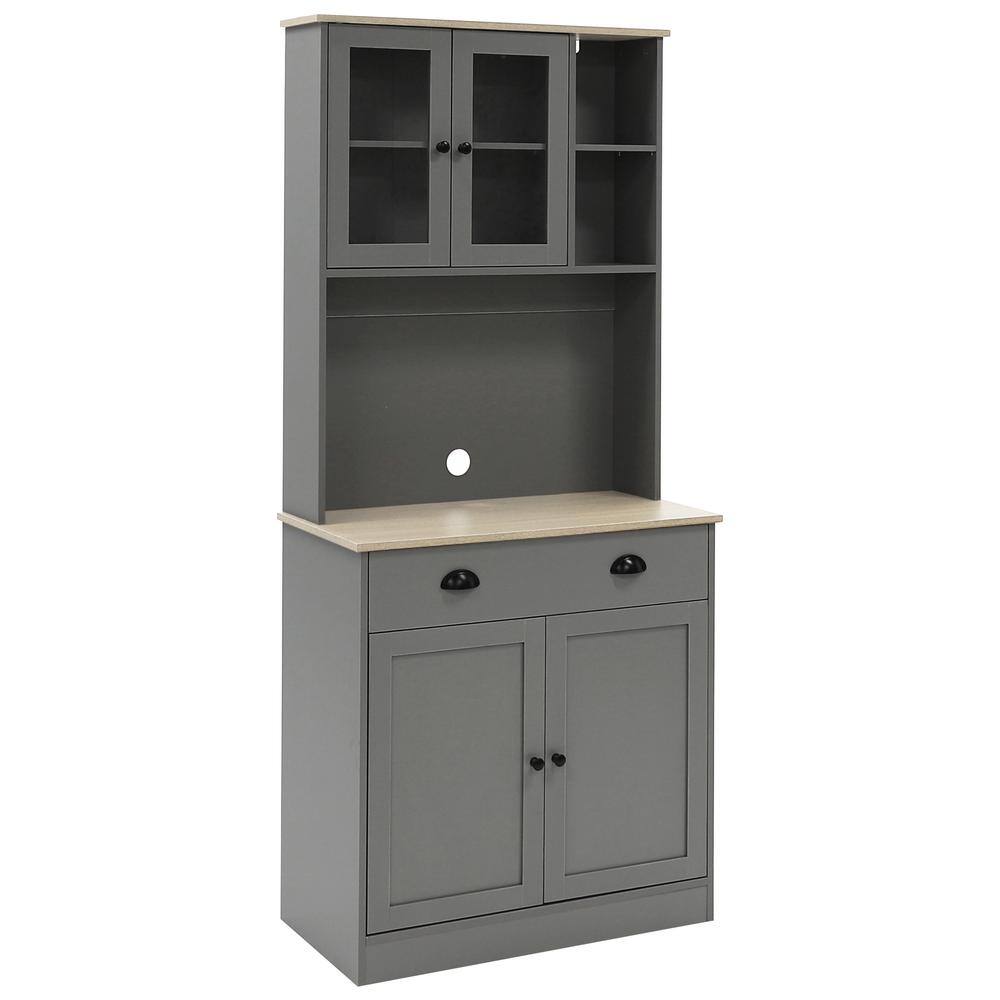 VEIKOUS 72 in. H Gray Kitchen Pantry Hutch Cabinet Storage Cabinet with Buffet Cupboard Microwave Stand and Adjustable Shelves HP0405-04GY-2