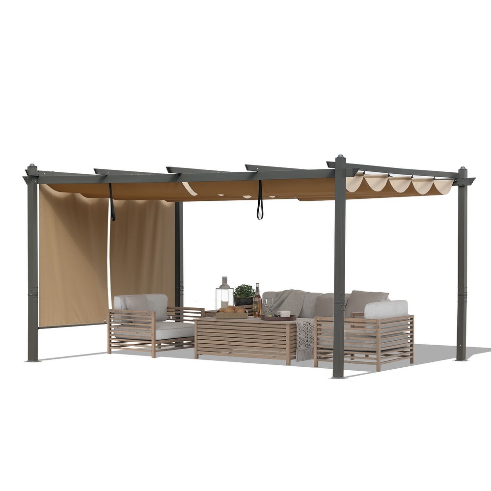 Aoodor Outdoor Pergola 12'x14' Aluminum Patio Pergola with Adjustable Sun Shade Cover and Retractable Canopy