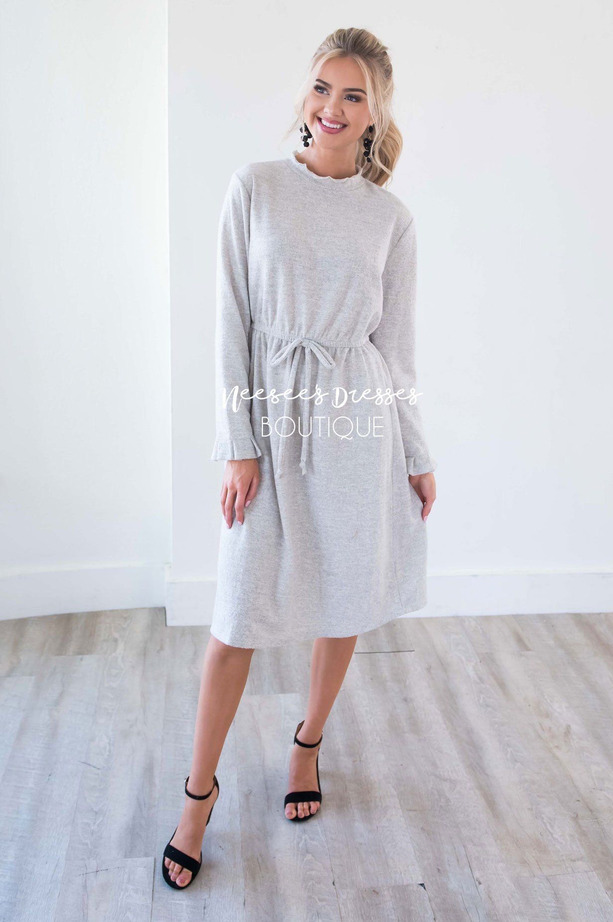 The Keely Ruffle Neckline & Wrists Sweater Dress