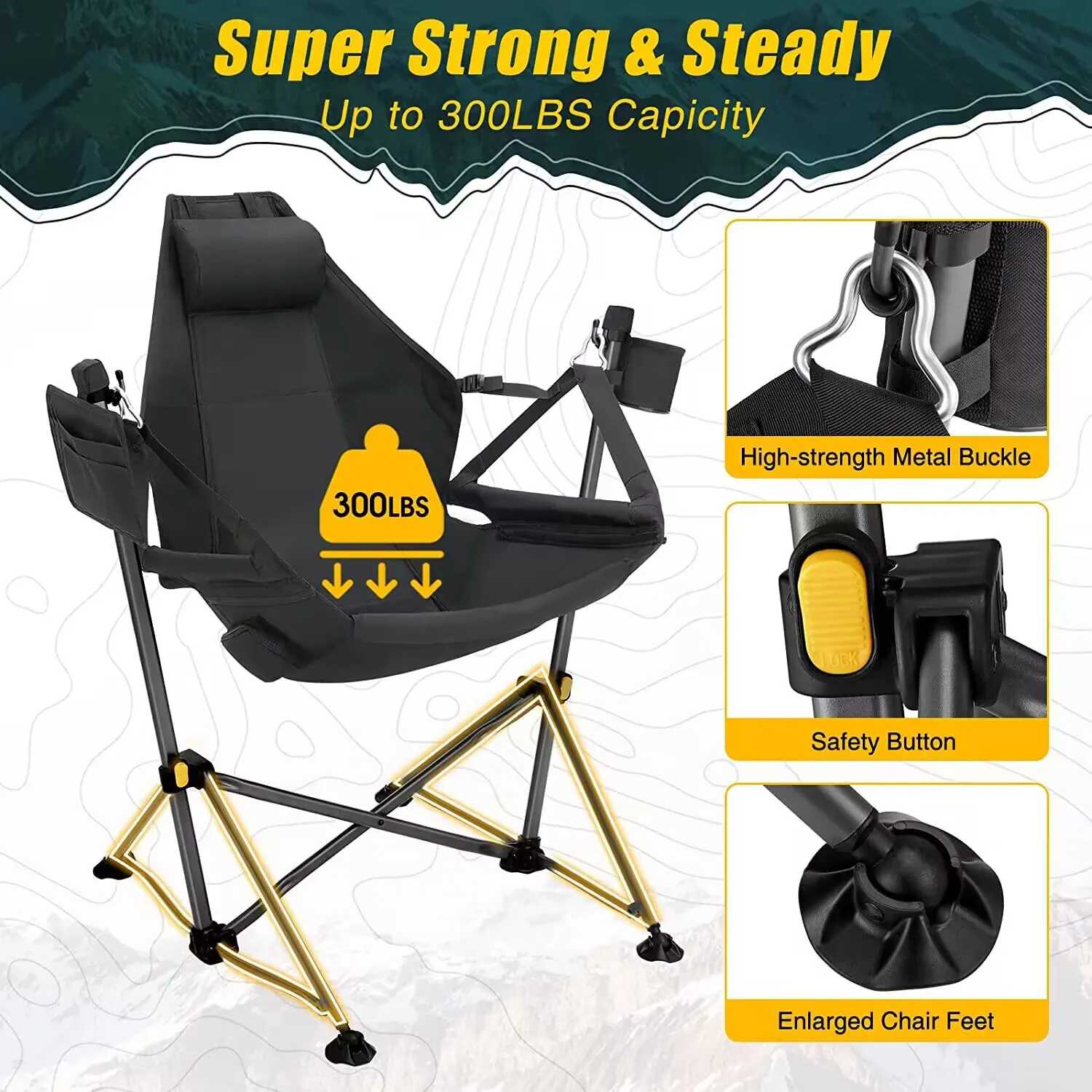 Harbour Camping Chair Heated  Portable Rocking Chair Support 300LB for Adult  Folding Swing Chair for Outdoor Indoor and Hiking