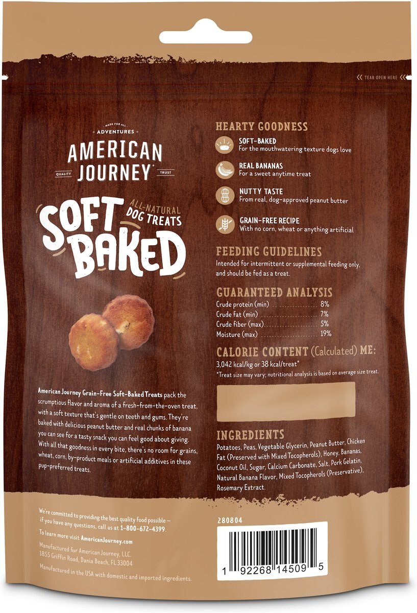 American Journey With Peanut Butter and Banana Grain-Free Soft-Baked Dog Treats， 8-oz bag