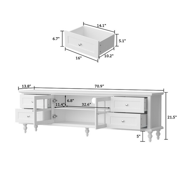 Contemporary Entertainment Center White Lacquer Media Storage Cabinet - 70.9